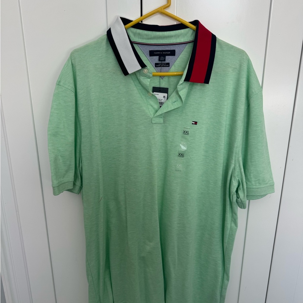 Tommy Hilfiger Men's Mint Polo with Tricolor Collar